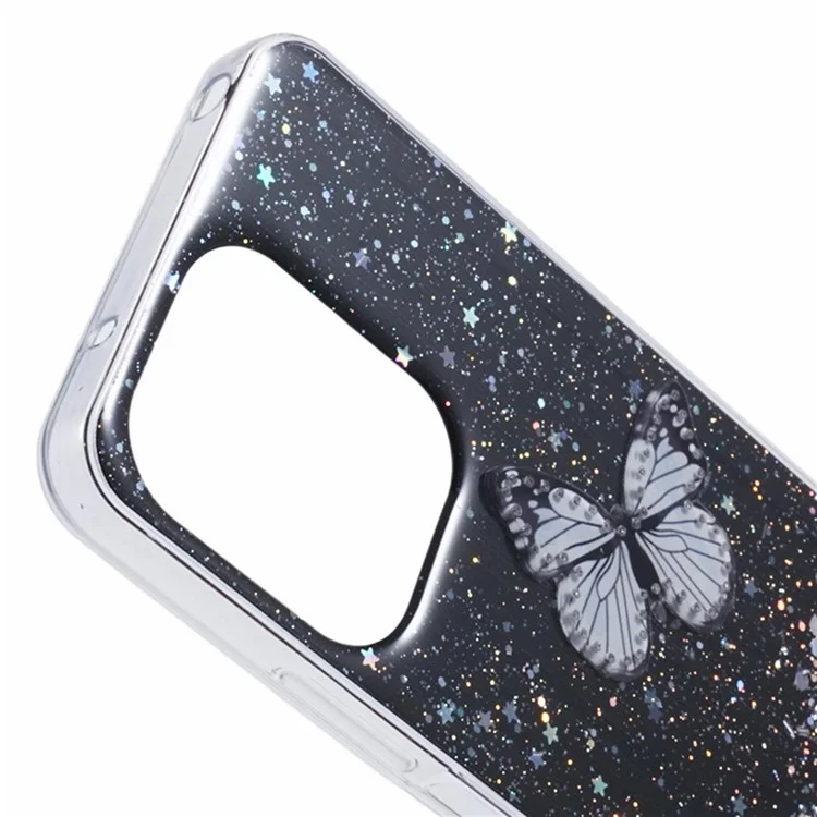 Wanlonfeng AW -serie Für Xiaomi Redmi 13 5G / 4G Hülle Mit Screenfilm TPU Phone Cover PVC Butterfly Epoxy - Schwarz