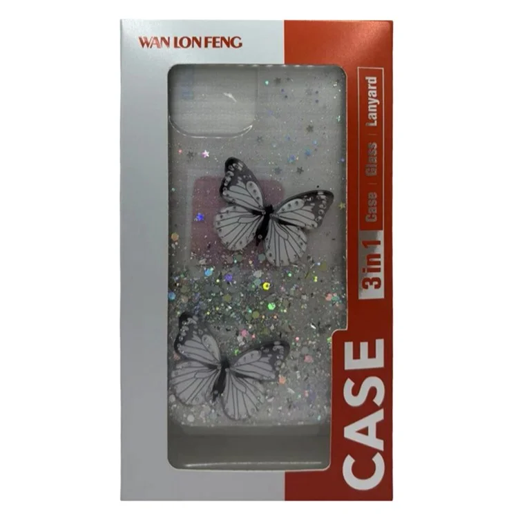 Wanlonfeng AW -serie Für Xiaomi Redmi 13 5G / 4G Hülle Mit Screenfilm TPU Phone Cover PVC Butterfly Epoxy - Schwarz
