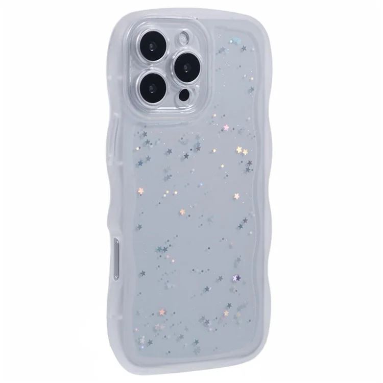 Serie Wanlonfeng JWT Para Iphone 13 Pro TPU Case Epoxy Phone Cover Edge Wavy Con Vidrio Templado - Blanco Transparente