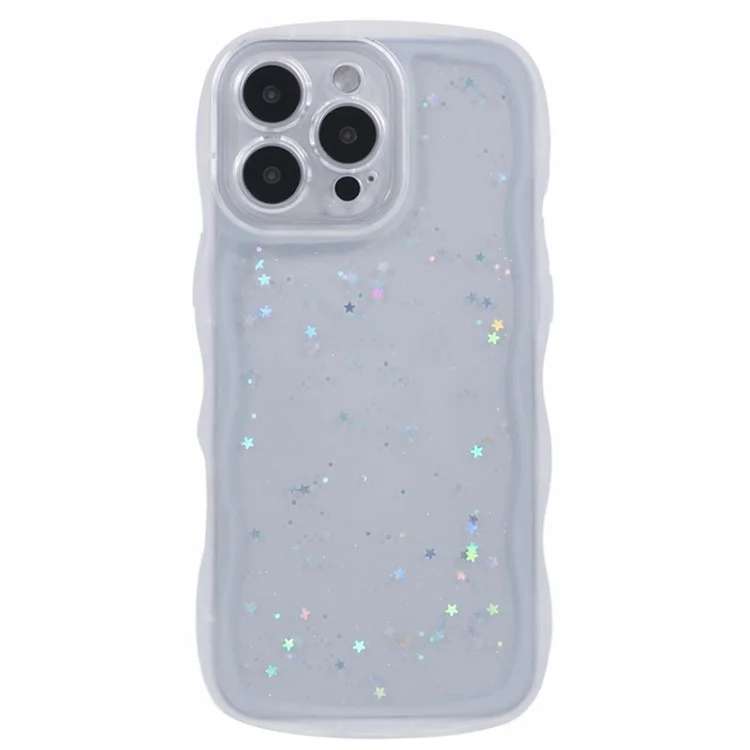 Serie Wanlonfeng JWT Para Iphone 13 Pro TPU Case Epoxy Phone Cover Edge Wavy Con Vidrio Templado - Blanco Transparente