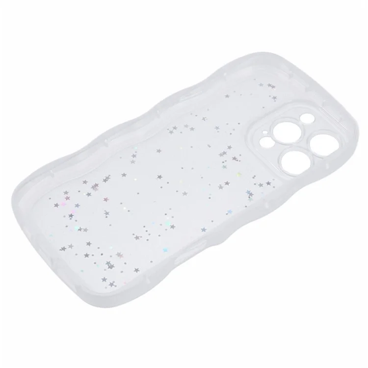Serie Wanlonfeng JWT Para Iphone 13 Pro TPU Case Epoxy Phone Cover Edge Wavy Con Vidrio Templado - Blanco Transparente