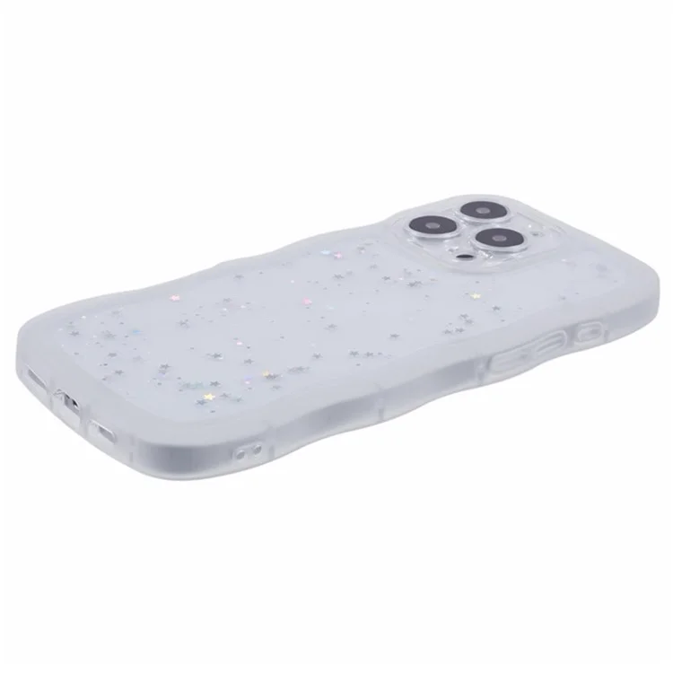 Serie Wanlonfeng JWT Para Iphone 13 Pro TPU Case Epoxy Phone Cover Edge Wavy Con Vidrio Templado - Blanco Transparente