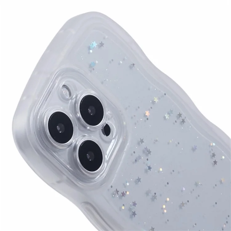 Serie Wanlonfeng JWT Para Iphone 13 Pro TPU Case Epoxy Phone Cover Edge Wavy Con Vidrio Templado - Blanco Transparente