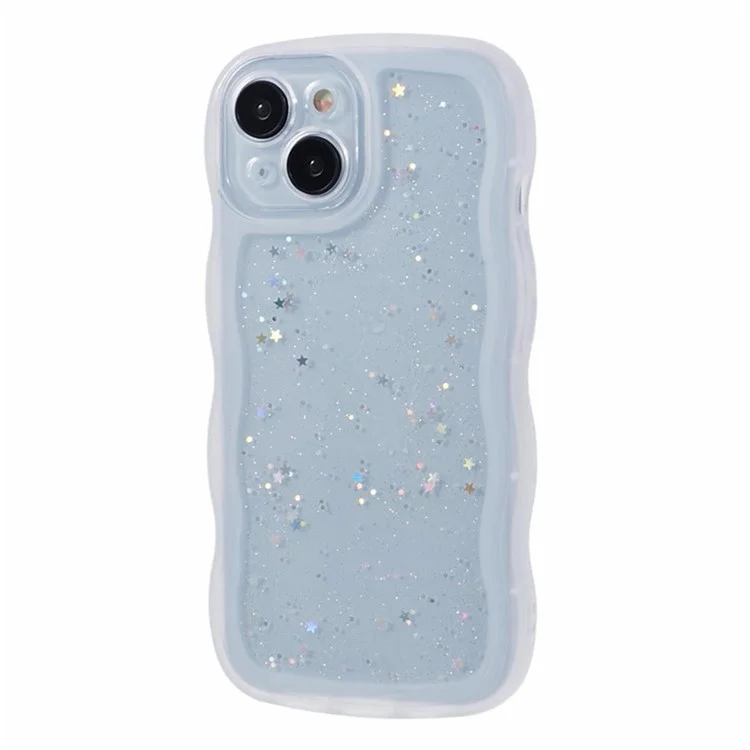 Серия Wanlonfeng JWT Для Iphone 15 Plus TPU Case Epoxy Phone Cover Wavy Edge с Закаленным Стеклом - Прозрачный Белый