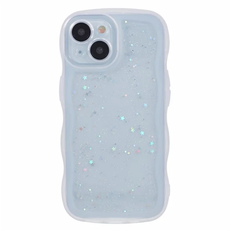 Серия Wanlonfeng JWT Для Iphone 15 Plus TPU Case Epoxy Phone Cover Wavy Edge с Закаленным Стеклом - Прозрачный Белый