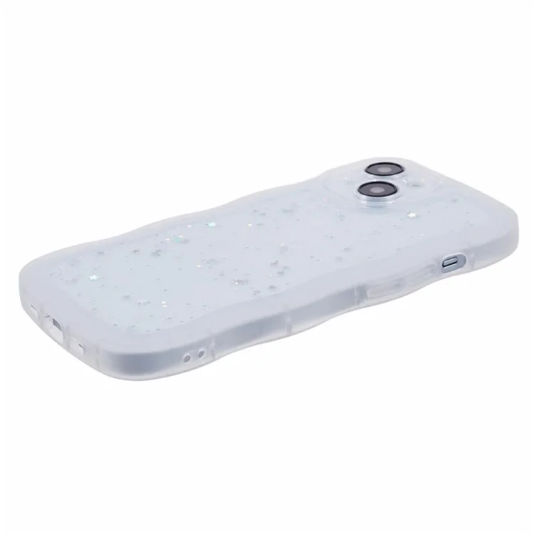 Серия Wanlonfeng JWT Для Iphone 15 Plus TPU Case Epoxy Phone Cover Wavy Edge с Закаленным Стеклом - Прозрачный Белый