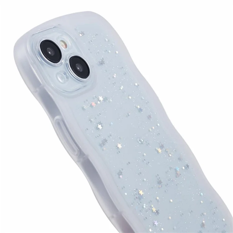 Серия Wanlonfeng JWT Для Iphone 15 Plus TPU Case Epoxy Phone Cover Wavy Edge с Закаленным Стеклом - Прозрачный Белый