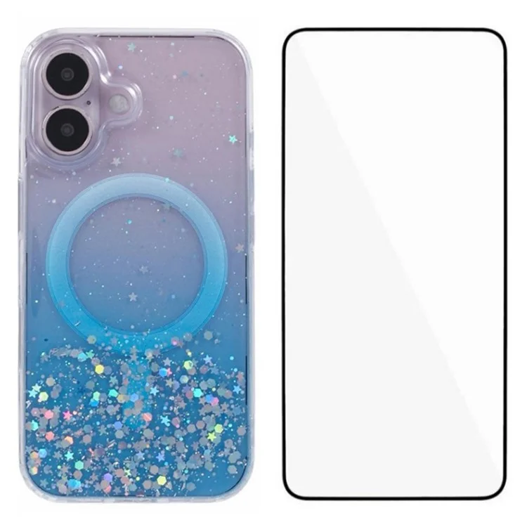 Serie Wanlonfeng JWT1 Para Iphone 16 Magnetic Case Epoxy Glitter TPU Tpula Con Pila - Azul