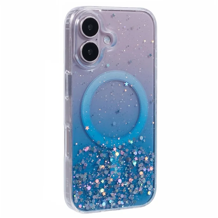 Serie Wanlonfeng JWT1 Para Iphone 16 Magnetic Case Epoxy Glitter TPU Tpula Con Pila - Azul
