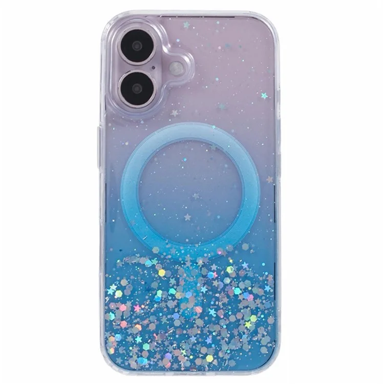 Serie Wanlonfeng JWT1 Para Iphone 16 Magnetic Case Epoxy Glitter TPU Tpula Con Pila - Azul