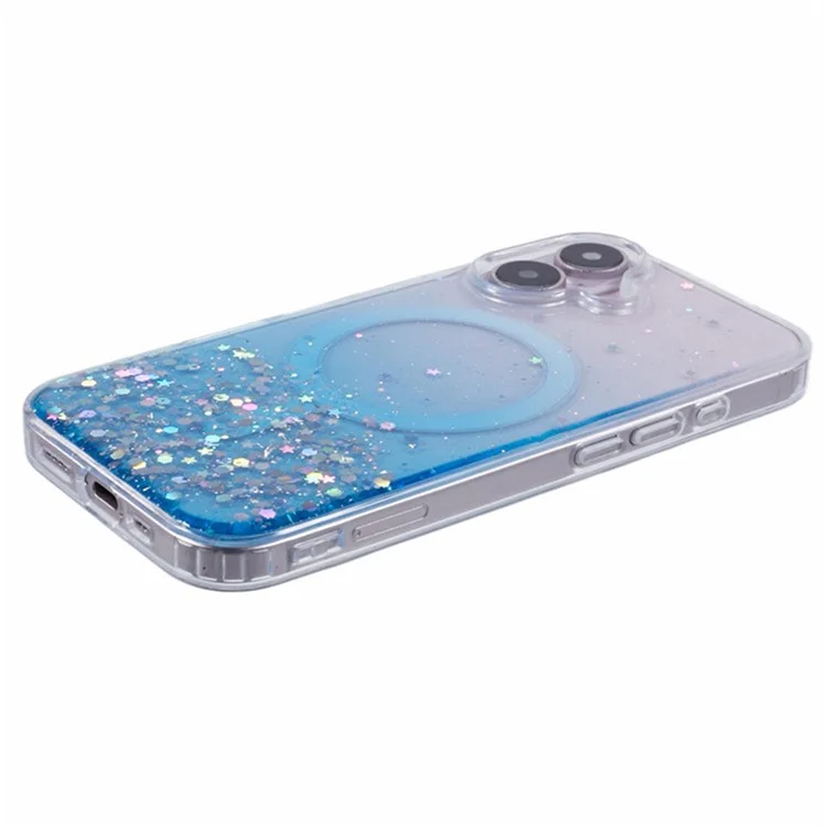 Serie Wanlonfeng JWT1 Para Iphone 16 Magnetic Case Epoxy Glitter TPU Tpula Con Pila - Azul