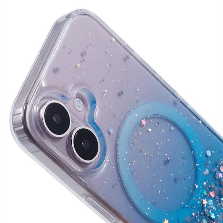 Serie Wanlonfeng JWT1 Para Iphone 16 Magnetic Case Epoxy Glitter TPU Tpula Con Pila - Azul
