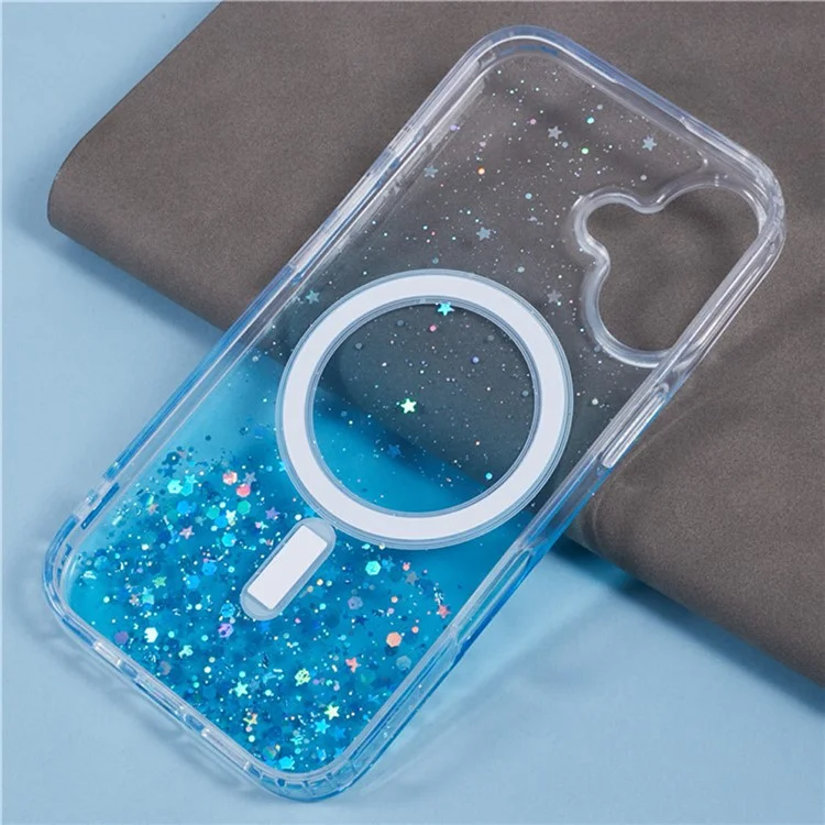 Serie Wanlonfeng JWT1 Para Iphone 16 Magnetic Case Epoxy Glitter TPU Tpula Con Pila - Azul