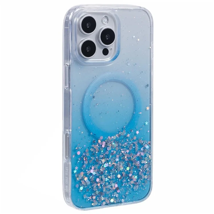 Wanlonfeng JWT1 -serie Für Iphone 16 Pro Magnetic Case Epoxy Glitter TPU -telefonabdeckung Mit Temperamentvollem Glasfilm - Blau