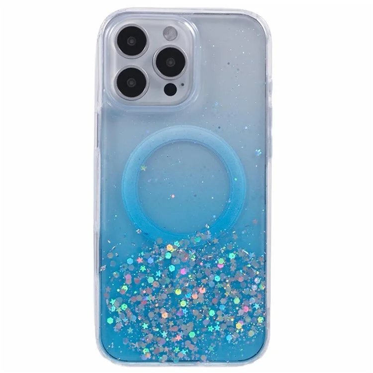 Wanlonfeng JWT1 -serie Für Iphone 16 Pro Magnetic Case Epoxy Glitter TPU -telefonabdeckung Mit Temperamentvollem Glasfilm - Blau
