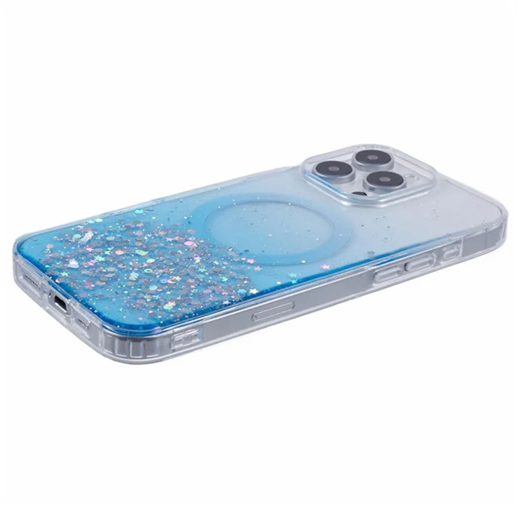 Wanlonfeng JWT1 -serie Für Iphone 16 Pro Magnetic Case Epoxy Glitter TPU -telefonabdeckung Mit Temperamentvollem Glasfilm - Blau
