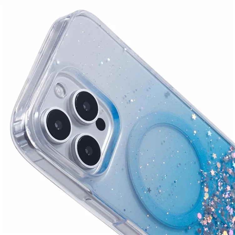 Wanlonfeng JWT1 -serie Für Iphone 16 Pro Magnetic Case Epoxy Glitter TPU -telefonabdeckung Mit Temperamentvollem Glasfilm - Blau