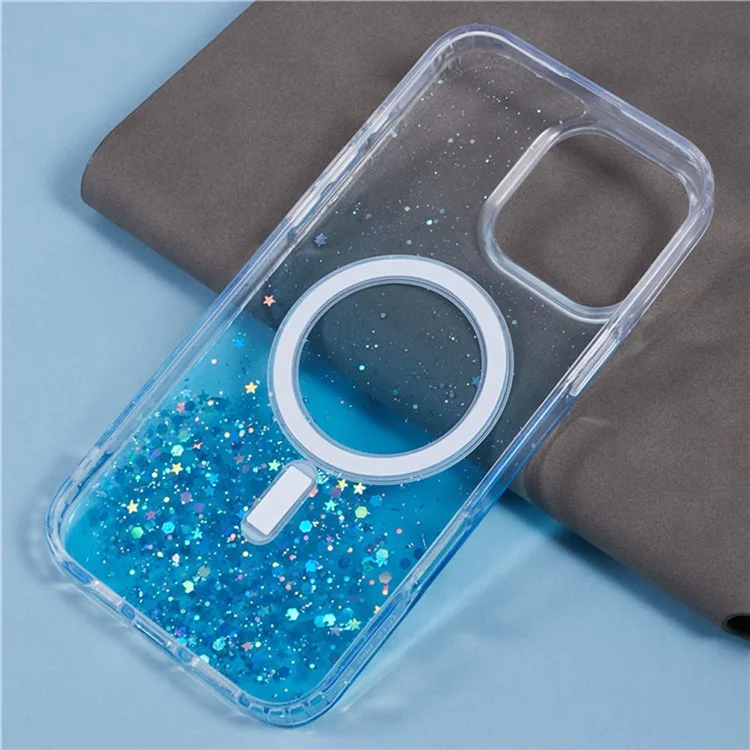 Wanlonfeng JWT1 -serie Für Iphone 16 Pro Magnetic Case Epoxy Glitter TPU -telefonabdeckung Mit Temperamentvollem Glasfilm - Blau