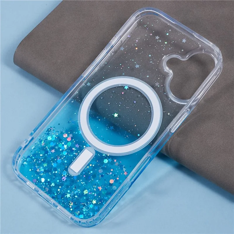 Serie Wanlonfeng JWT1 Per Iphone 16 Plus Magnetic Case Epoxy Glitter TPU Copertura Con Pellicola in Vetro Temperato - Blu