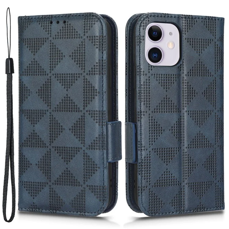 Para Iphone 12 Mini 5,4 Polegadas Carteira Multifuncional PU Capelo Capelo de Capela Triangue Padrão Triangue Anti-rurck Caixa de Telefone Com Suporte de Suporte - Azul