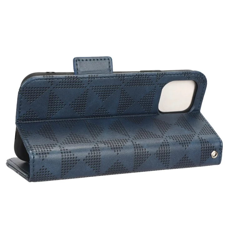 Para Iphone 12 Mini 5,4 Polegadas Carteira Multifuncional PU Capelo Capelo de Capela Triangue Padrão Triangue Anti-rurck Caixa de Telefone Com Suporte de Suporte - Azul