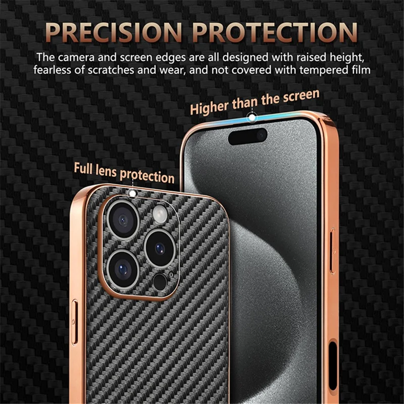 AZNS Для Iphone 16 Pro Case Case Electrapting Carbon Fiber Texture PU+TPU Phone Cople - Черный