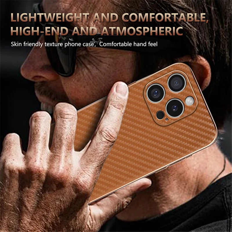 AZNS Для Iphone 16 Pro Case Case Electrapting Carbon Fiber Texture PU+TPU Phone Cople - Черный