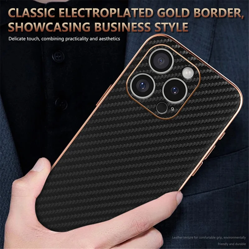 AZNS Для Iphone 16 Pro Case Case Electrapting Carbon Fiber Texture PU+TPU Phone Cople - Черный