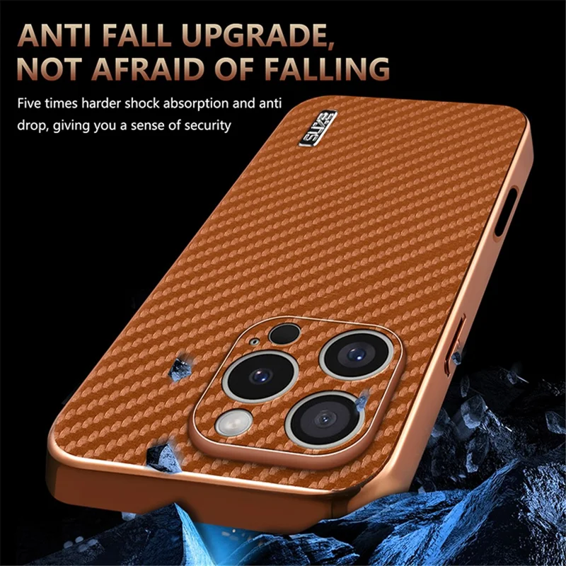 AZNS Для Iphone 16 Pro Case Case Electrapting Carbon Fiber Texture PU+TPU Phone Cople - Черный