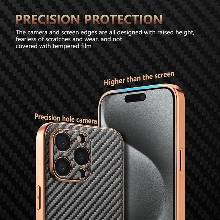 AZNS Pour Iphone 15 Pro Max Case Electroplasing Carbon Fiber Texture pu + Tpu Téléphone Couverture - Brun