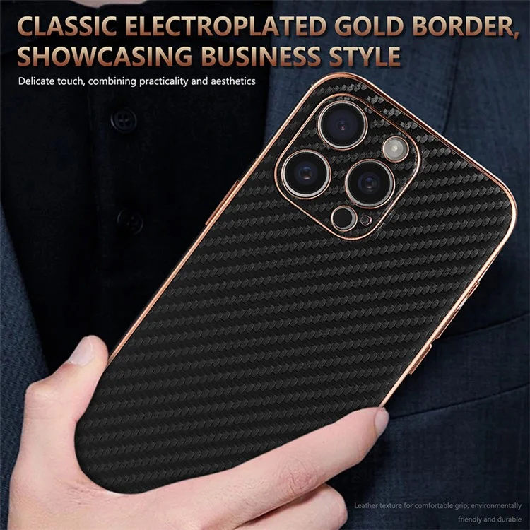 AZNS Pour Iphone 15 Pro Max Case Electroplasing Carbon Fiber Texture pu + Tpu Téléphone Couverture - Brun