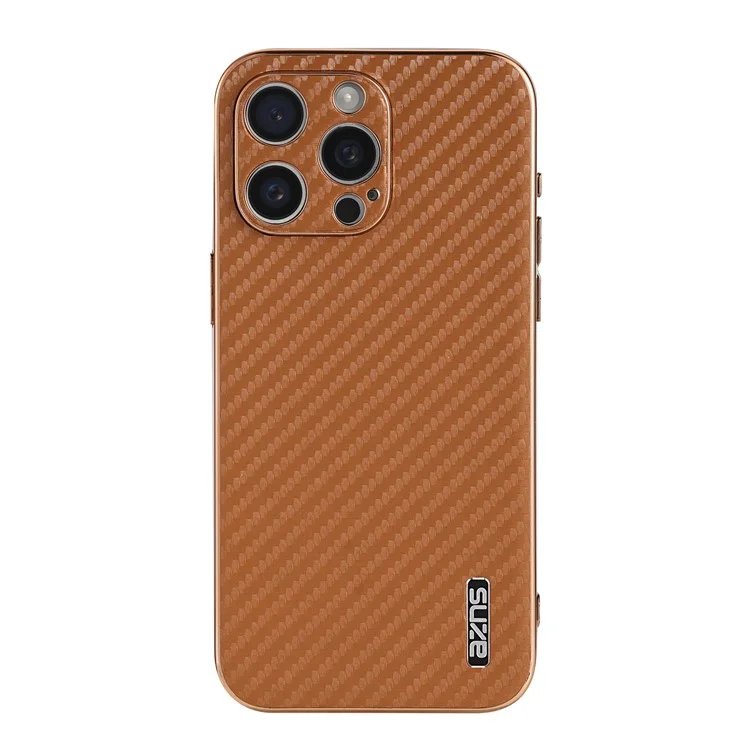 AZNS Pour Iphone 15 Pro Max Case Electroplasing Carbon Fiber Texture pu + Tpu Téléphone Couverture - Brun