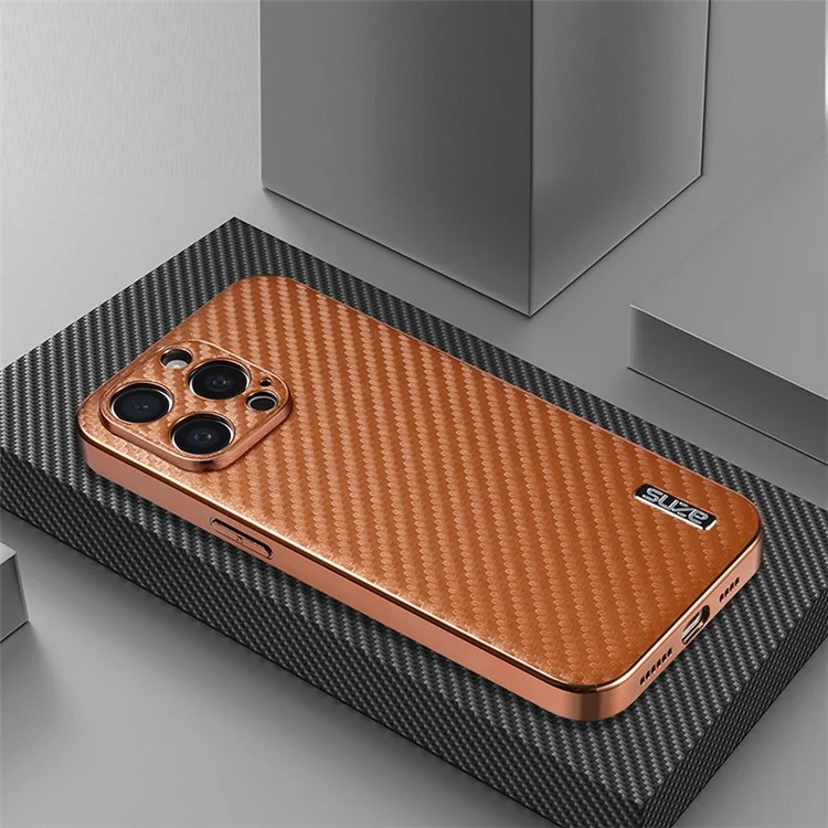 AZNS Pour Iphone 15 Pro Max Case Electroplasing Carbon Fiber Texture pu + Tpu Téléphone Couverture - Brun