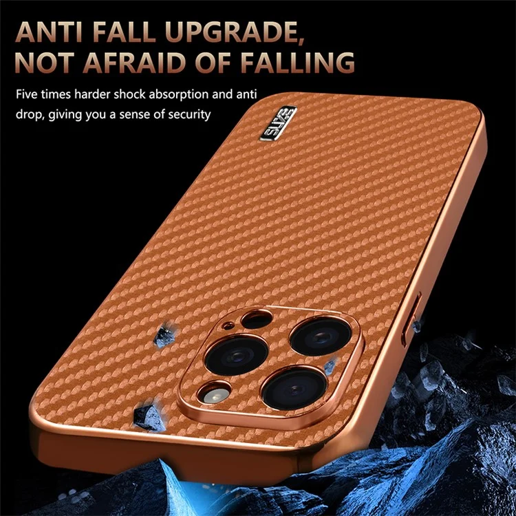 AZNS Pour Iphone 15 Pro Max Case Electroplasing Carbon Fiber Texture pu + Tpu Téléphone Couverture - Brun