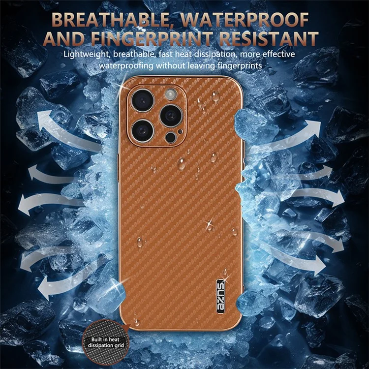 AZNS Pour Iphone 15 Pro Max Case Electroplasing Carbon Fiber Texture pu + Tpu Téléphone Couverture - Brun