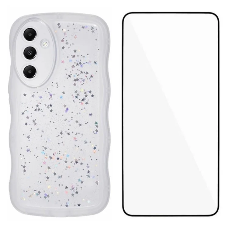 Serie Wanlonfeng JWT Para Samsung Galaxy A55 5G TPU Case Epoxy Tel Phone Cover Edge Con Vidrio Templado - Blanco Transparente