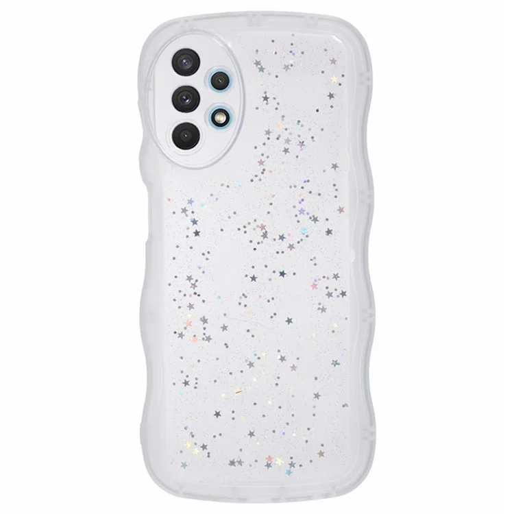 Série Wanlonfeng JWT Pour Samsung Galaxy A53 5G TPU Couverture Epoxy Couverture Téléphone Wavy Avec Verre Trempé - Blanc Transparent