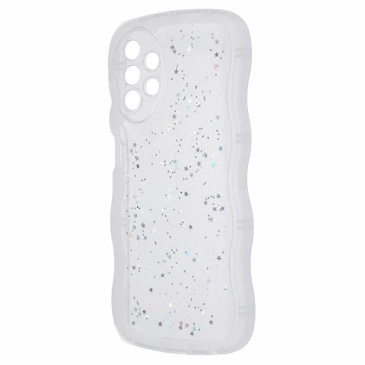 Série Wanlonfeng JWT Pour Samsung Galaxy A53 5G TPU Couverture Epoxy Couverture Téléphone Wavy Avec Verre Trempé - Blanc Transparent