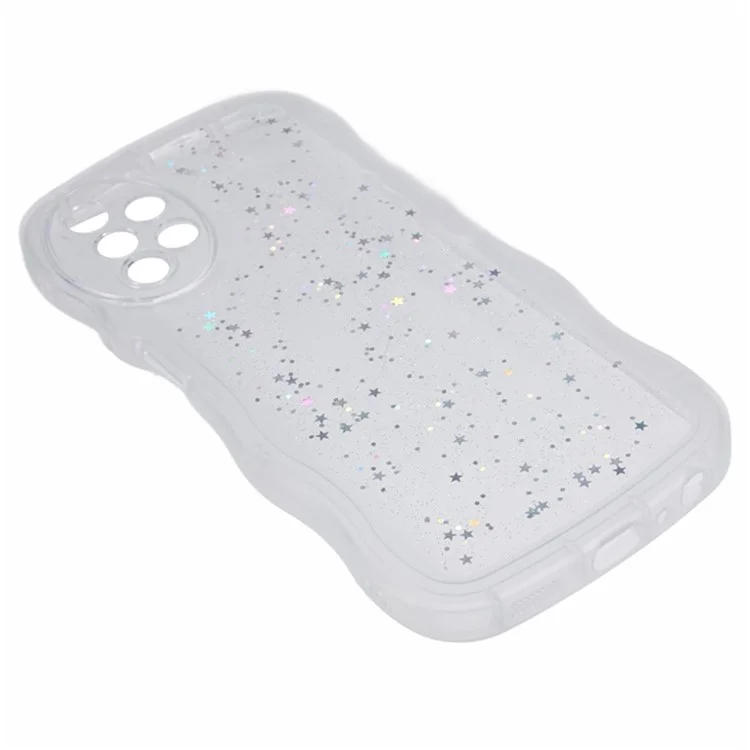 Série Wanlonfeng JWT Pour Samsung Galaxy A53 5G TPU Couverture Epoxy Couverture Téléphone Wavy Avec Verre Trempé - Blanc Transparent