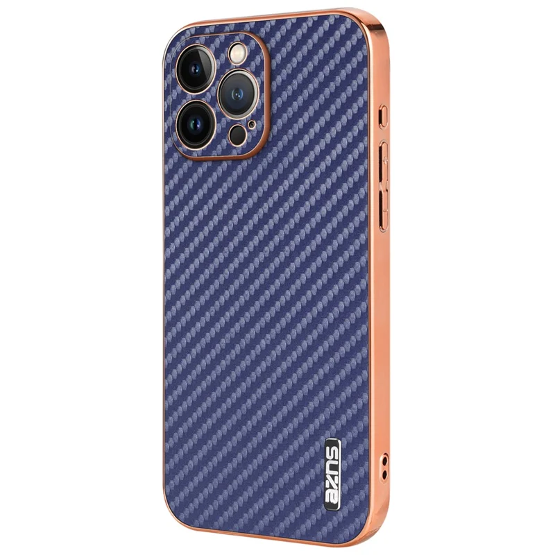 AZNS For iPhone 13 Pro Max Case Electroplating Carbon Fiber Texture PU+TPU Phone Cover - Blue