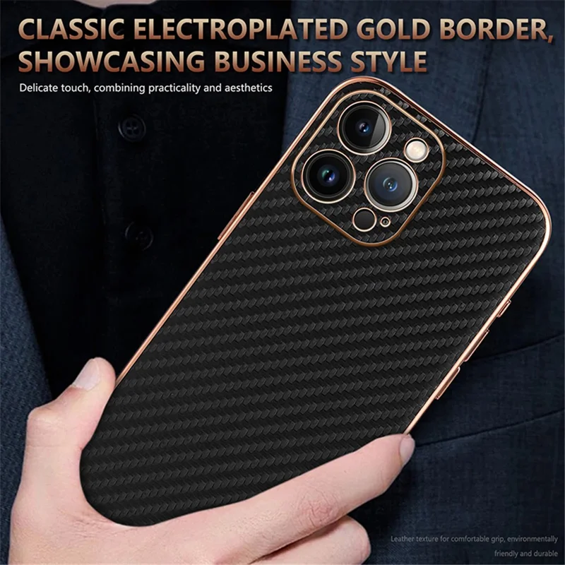 AZNS For iPhone 13 Pro Max Case Electroplating Carbon Fiber Texture PU+TPU Phone Cover - Blue