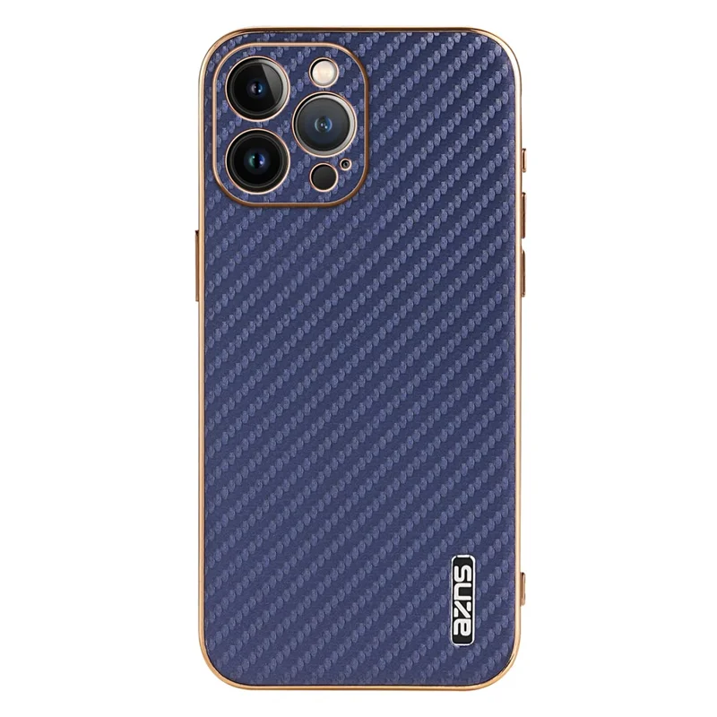 AZNS For iPhone 13 Pro Max Case Electroplating Carbon Fiber Texture PU+TPU Phone Cover - Blue