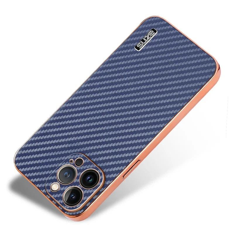 AZNS For iPhone 13 Pro Max Case Electroplating Carbon Fiber Texture PU+TPU Phone Cover - Blue