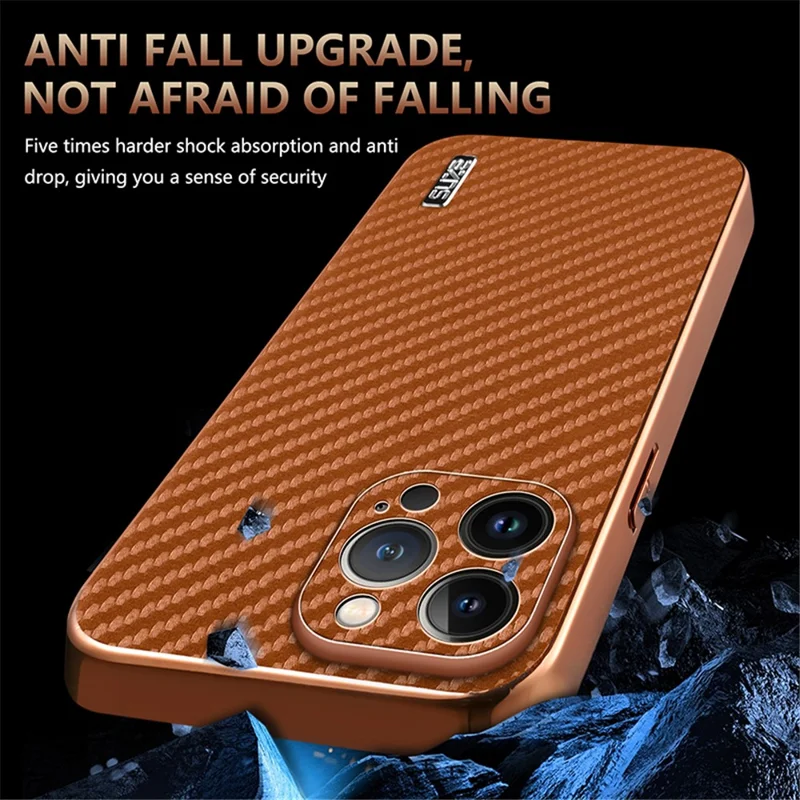 AZNS For iPhone 13 Pro Max Case Electroplating Carbon Fiber Texture PU+TPU Phone Cover - Blue