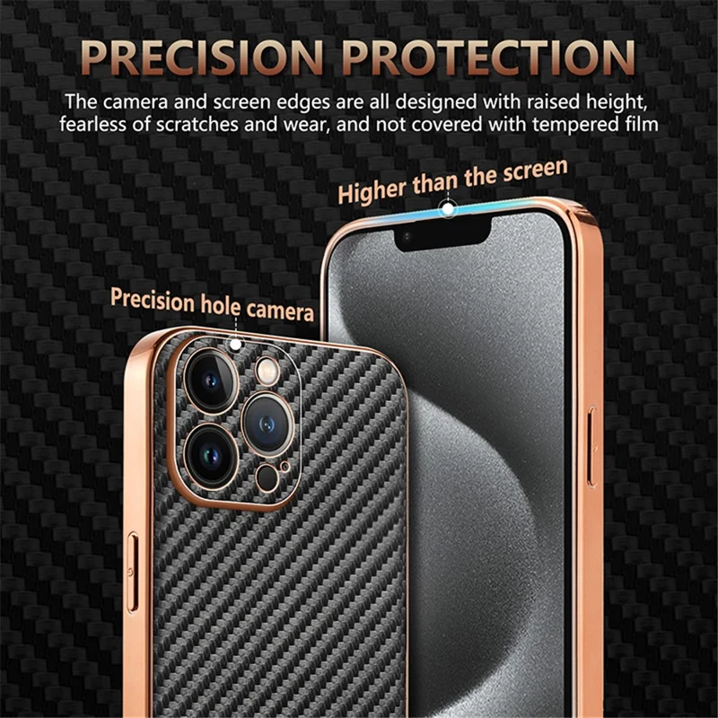 AZNS For iPhone 13 Pro Max Case Electroplating Carbon Fiber Texture PU+TPU Phone Cover - Blue