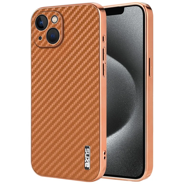 AZNS Para Iphone 13 Case Electroplatando la Textura de la Fibra de Carbono PU+TPU Teléfono - Marrón