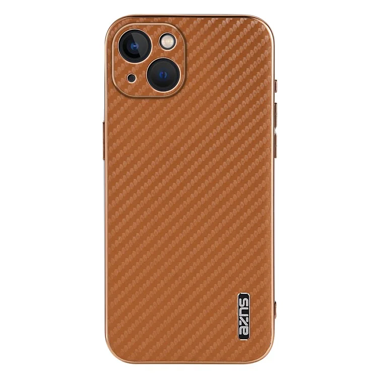 AZNS Para Iphone 13 Case Electroplatando la Textura de la Fibra de Carbono PU+TPU Teléfono - Marrón
