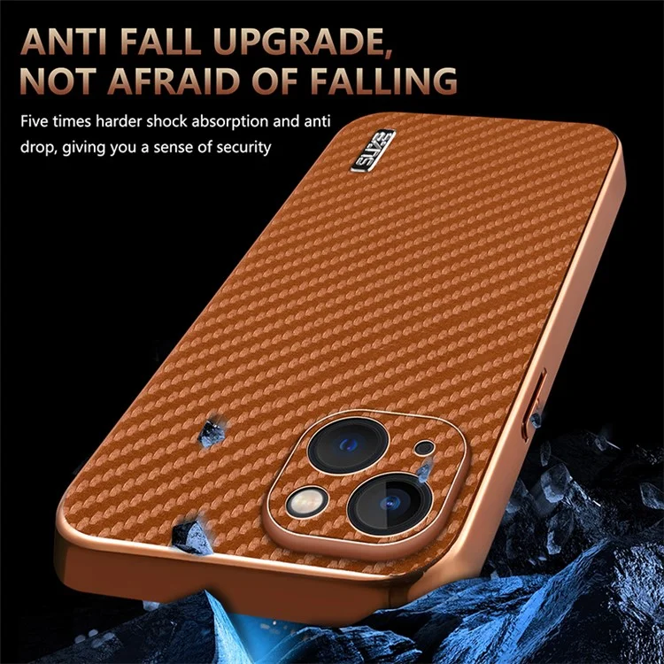 AZNS Para Iphone 13 Case Electroplatando la Textura de la Fibra de Carbono PU+TPU Teléfono - Marrón