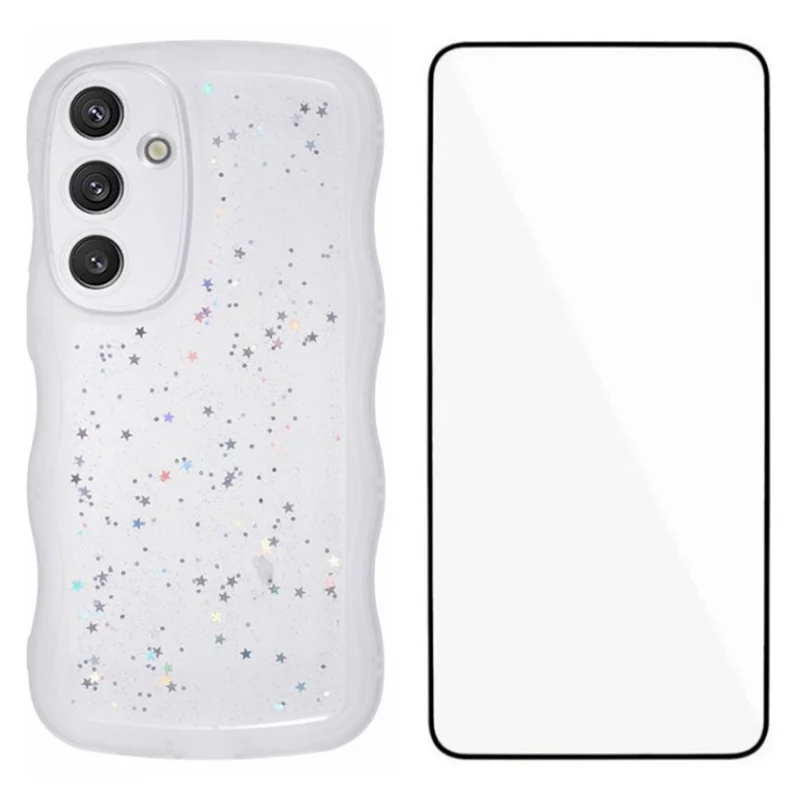 Serie Wanlonfeng JWT Para Samsung Galaxy S24 TPU Case Epoxy Phone Cover Edge Wavy Con Vidrio Templado - Blanco Transparente