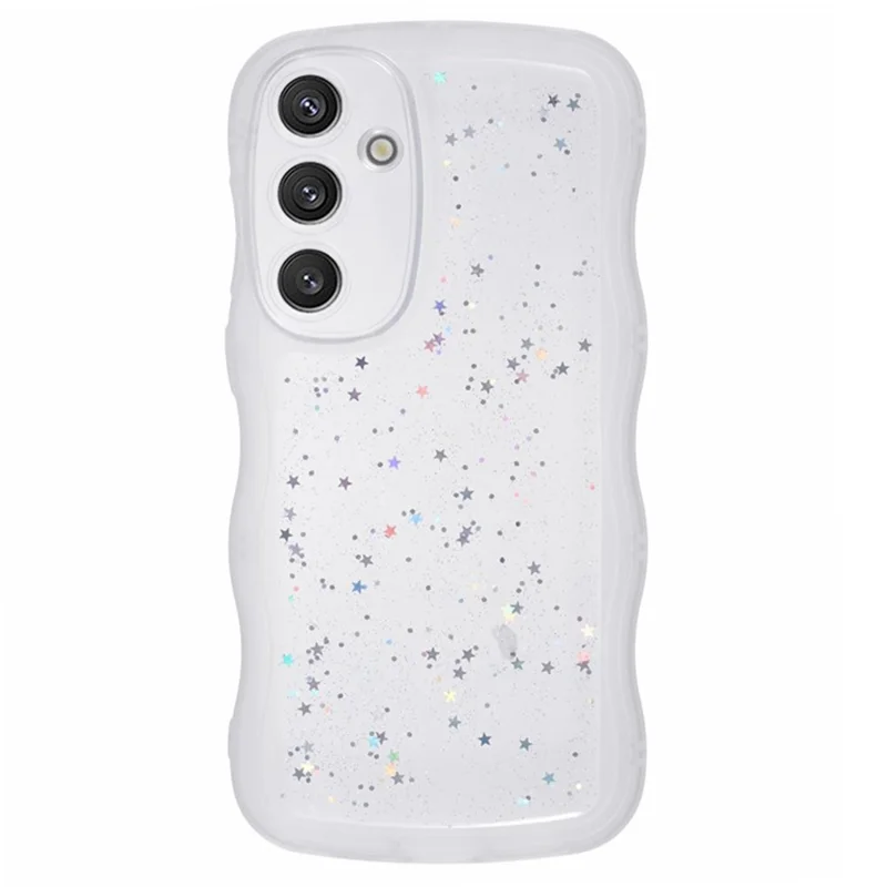Serie Wanlonfeng JWT Para Samsung Galaxy S24 TPU Case Epoxy Phone Cover Edge Wavy Con Vidrio Templado - Blanco Transparente